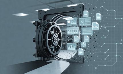 A depiction of a Vault opening with XML and data floating out