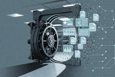 A depiction of a Vault opening with XML and data floating out